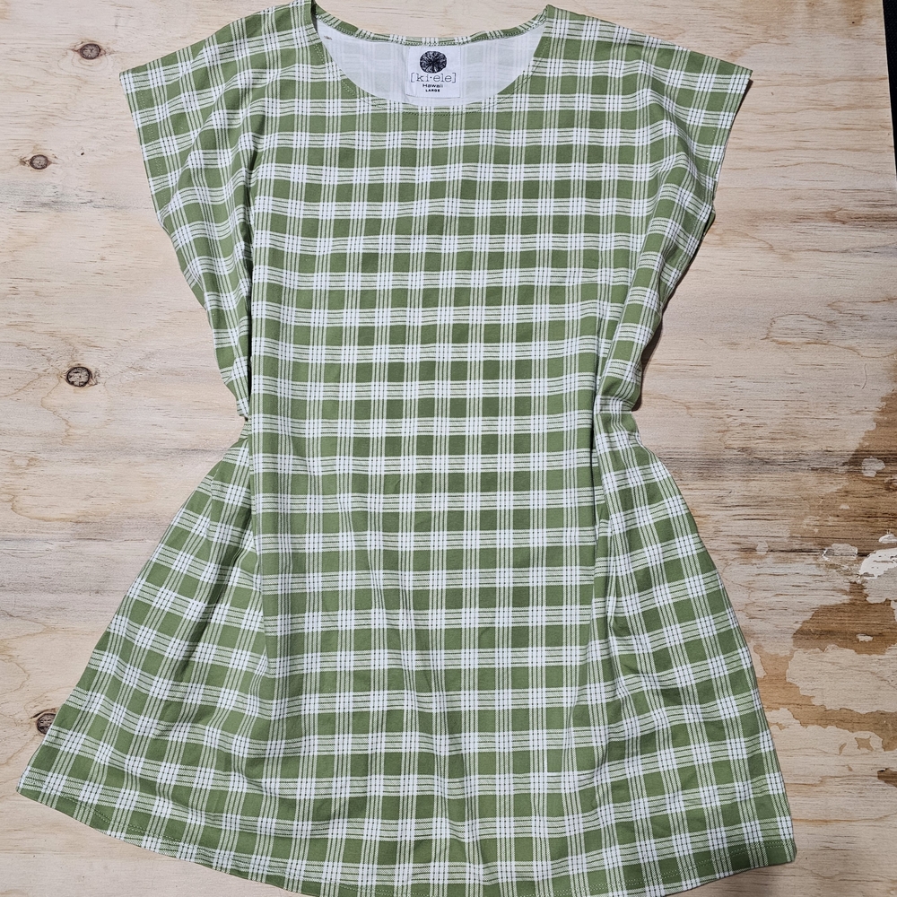 Kiele Hawaiian Spring Easter Mini Dress Sz L Pockets Pastel Green Gingham Ki-ele